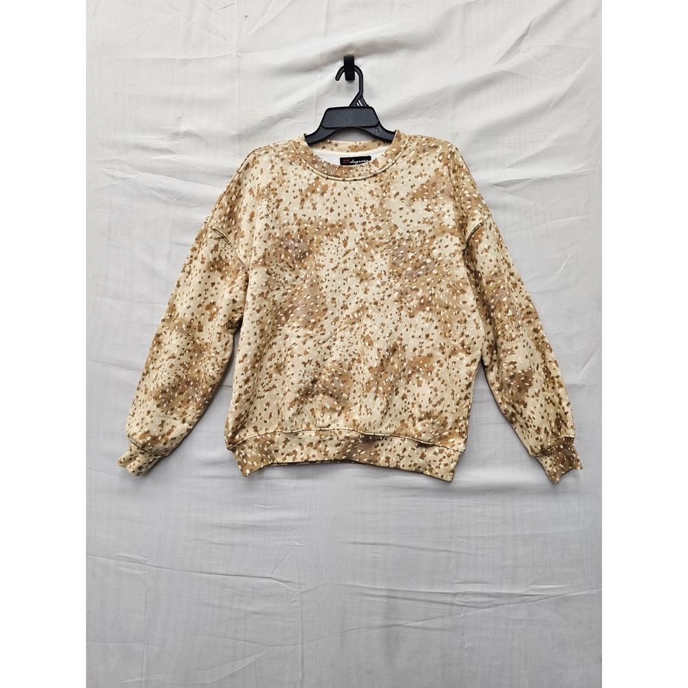 33 Degrees Womens Animal Print Pullover Sweatshirt Brown Cotton Blend Size Small